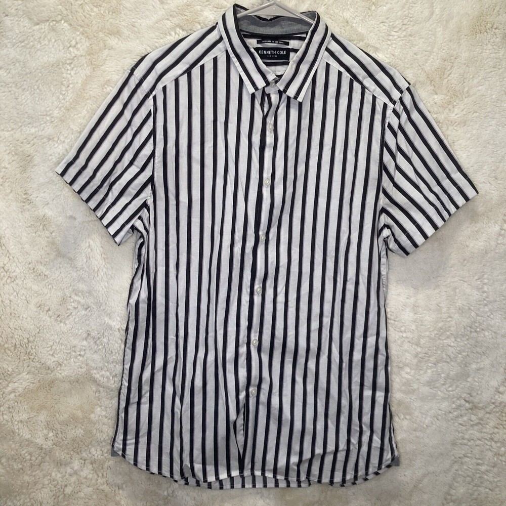 Kenneth Cole New York Size M Men’s Casual Button Up White with Black Lavender